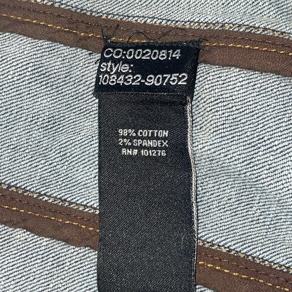 E by ECI Tailored Jacket Blue Denim Embroidered Floral Collared Snaps Read Size - Picture 10 of 11